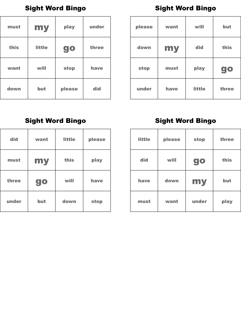Sight Word Bingo