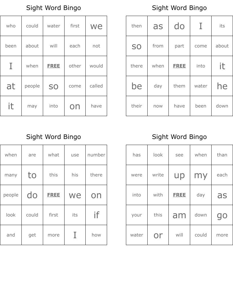 Sight Word Bingo