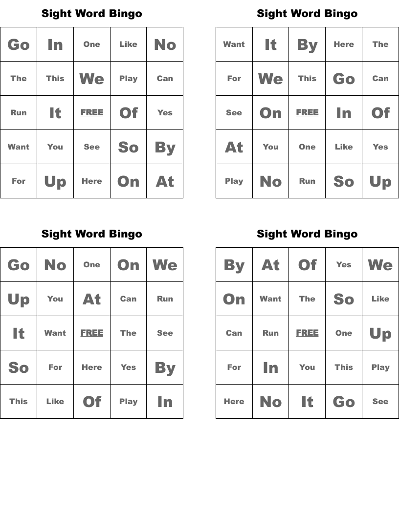 Sight Word Bingo