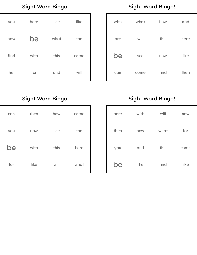 Sight Word Bingo!