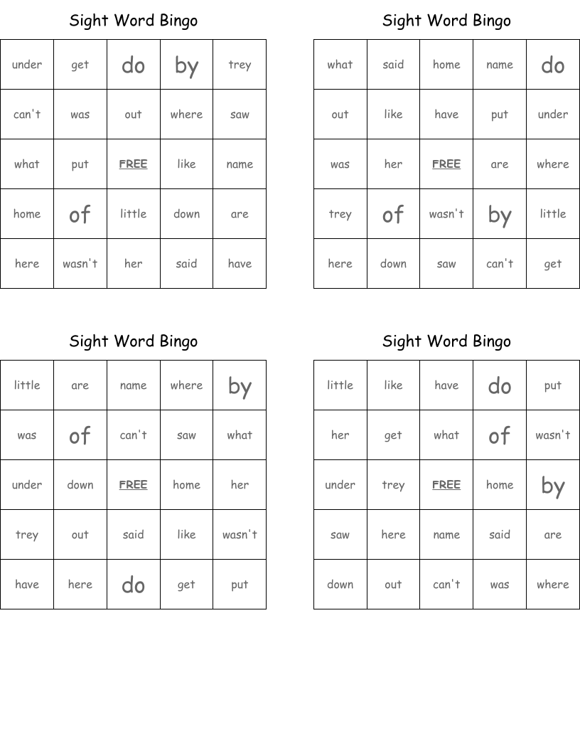 Sight Word Bingo