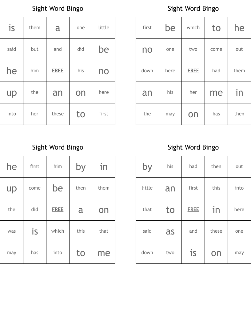 Sight Word Bingo