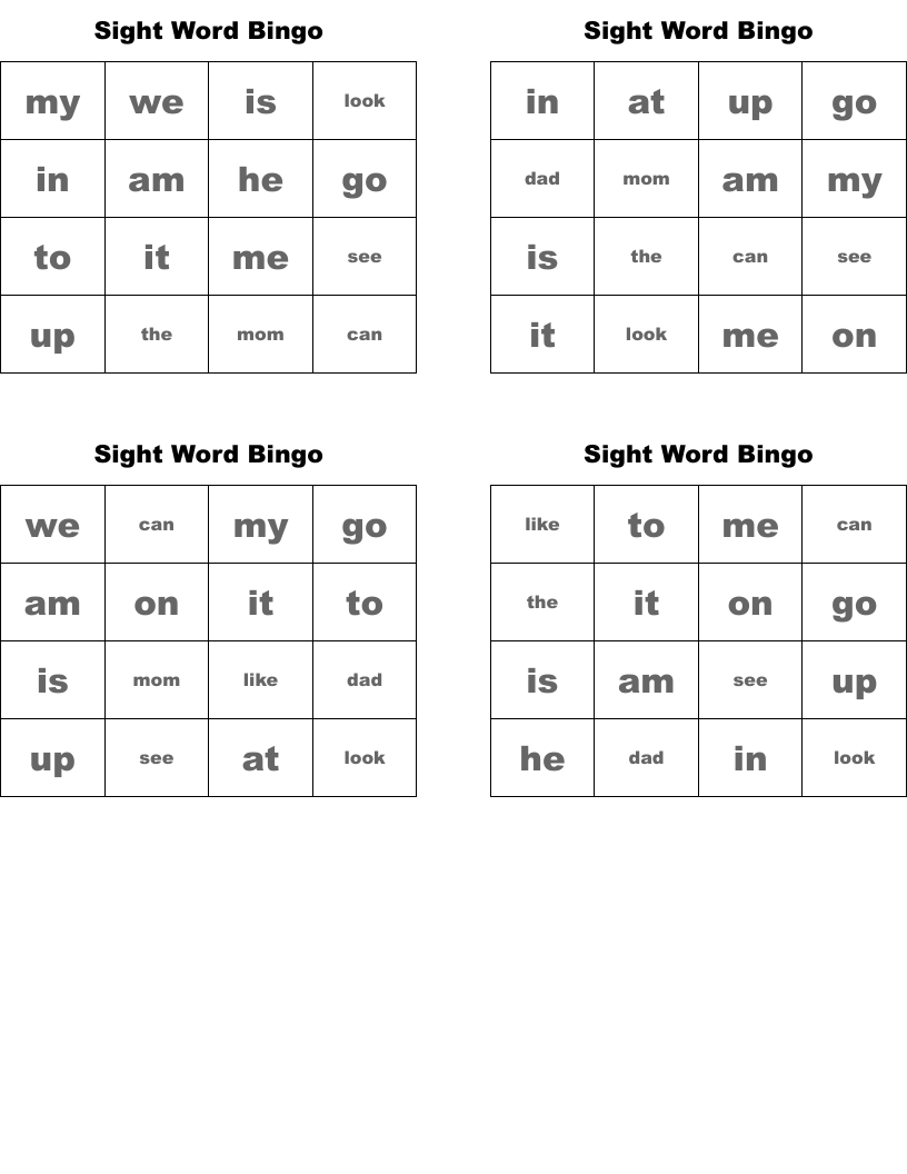 Sight Word Bingo