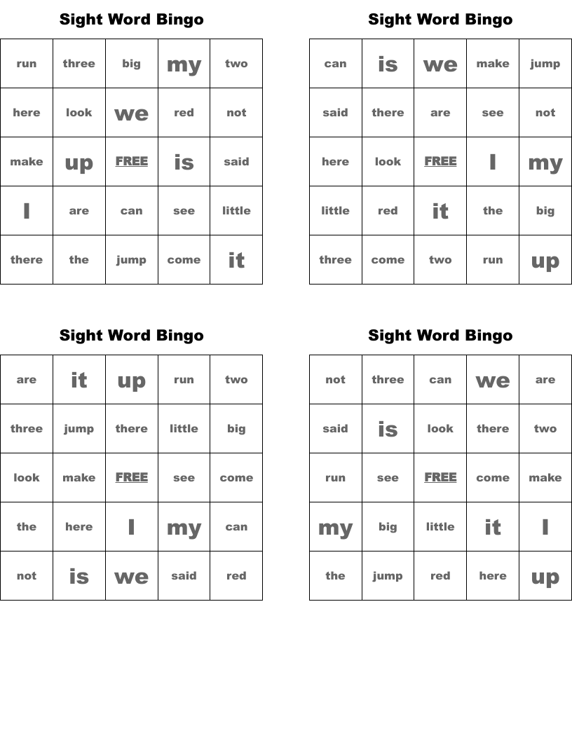 Sight Word Bingo