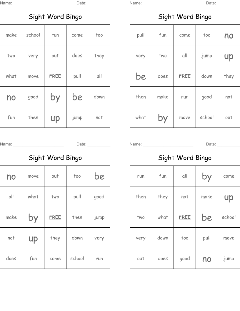 Sight Word Bingo