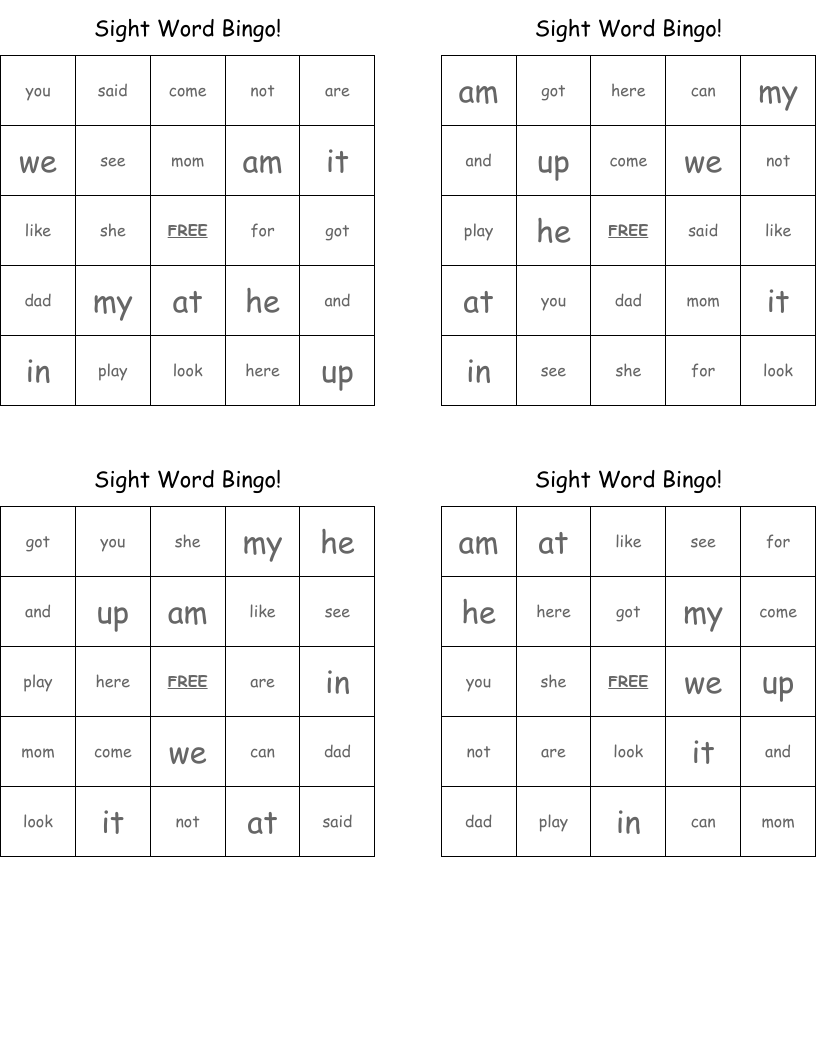 Sight Word Bingo!
