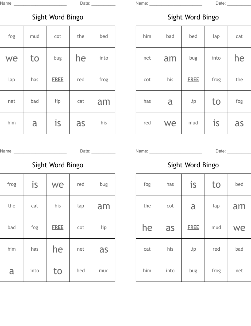 Sight Word Bingo