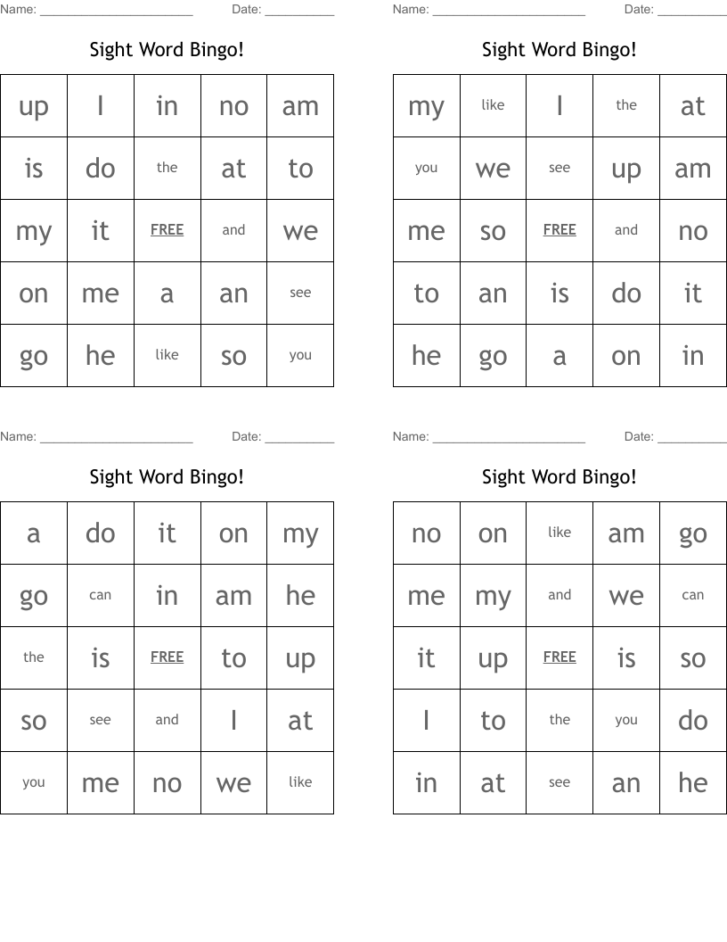 Sight Word Bingo!