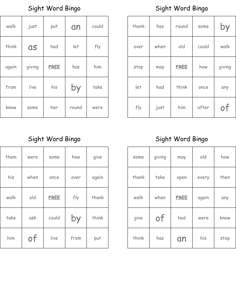 Sight Word Bingo