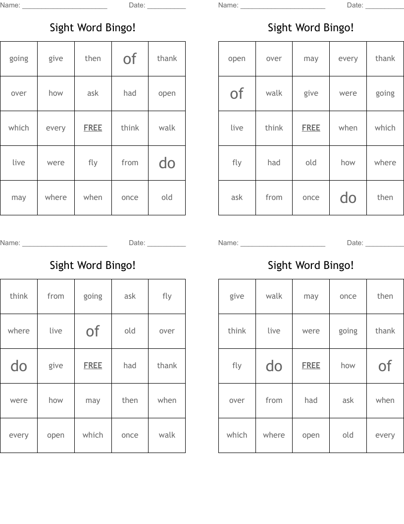 Sight Word Bingo!
