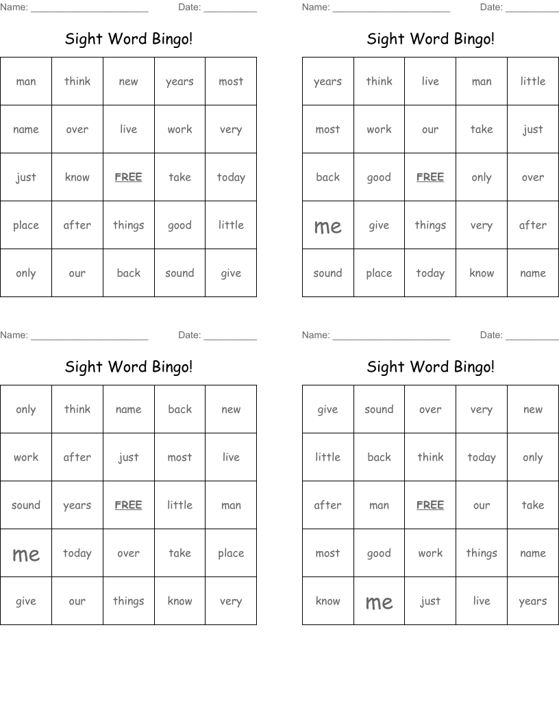 Sight Word Bingo! 