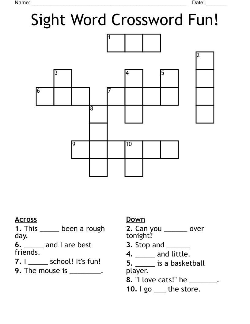 Sight Word Crossword Fun!