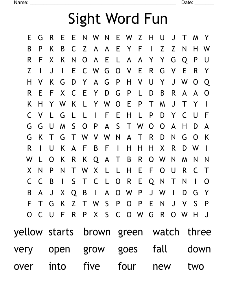 Sight Word Fun Word Search