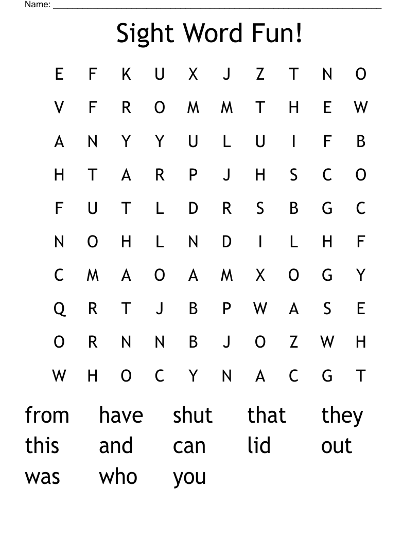 Sight Word Fun! Word Search