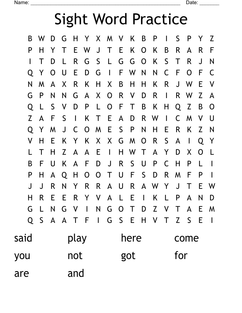 Sight Word Practice Word Search