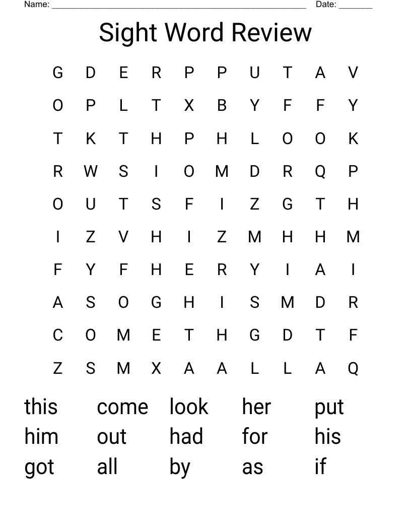 Sight Word Review Word Search