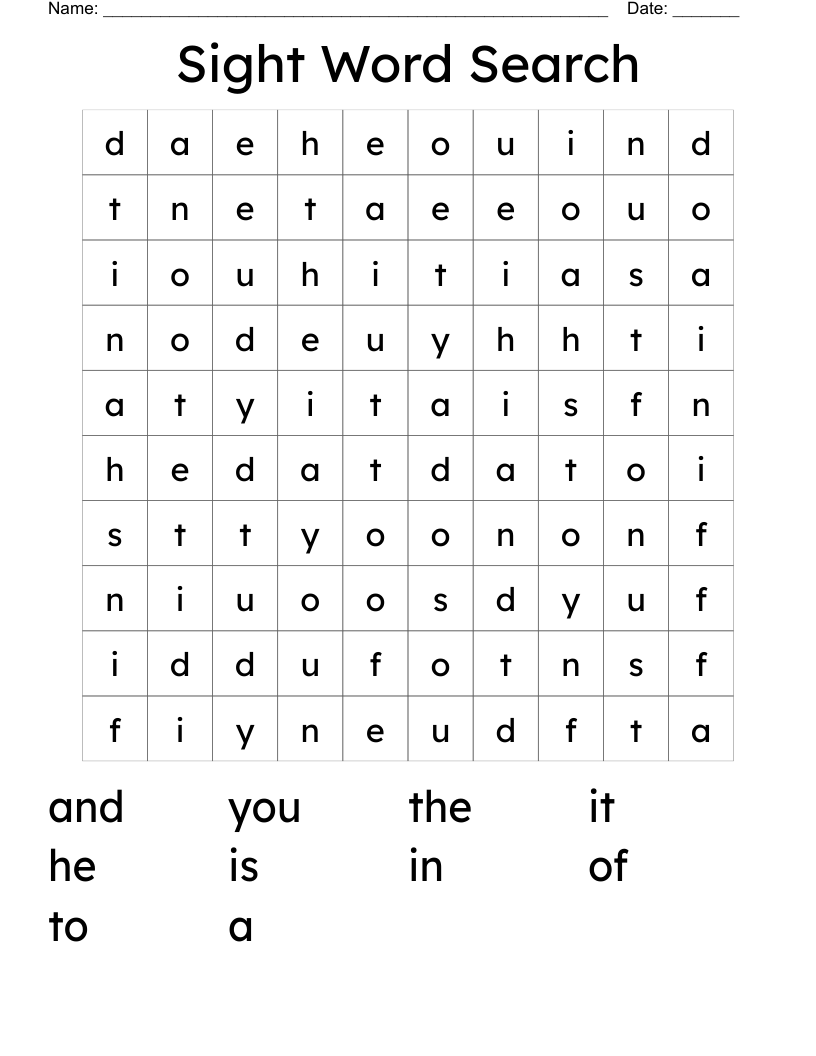 Sight Word Search