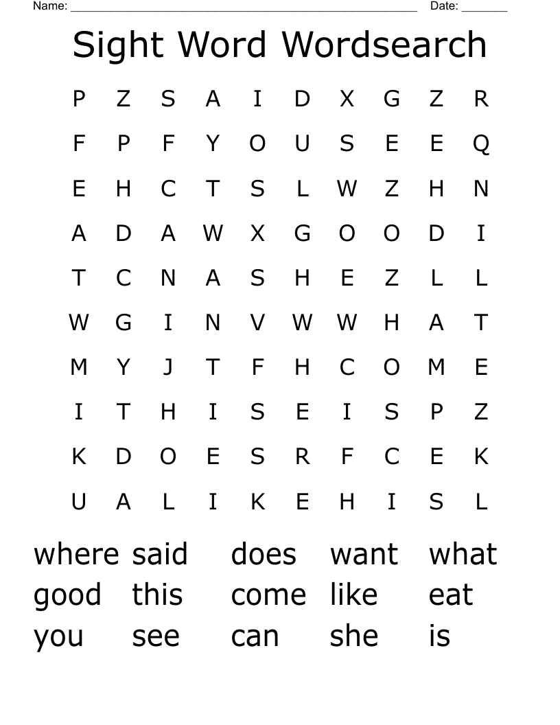Sight Word Wordsearch