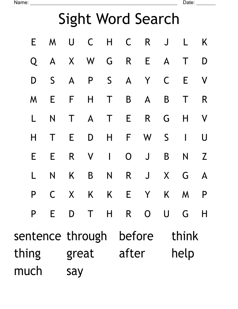 Sight Word  Search Word Search