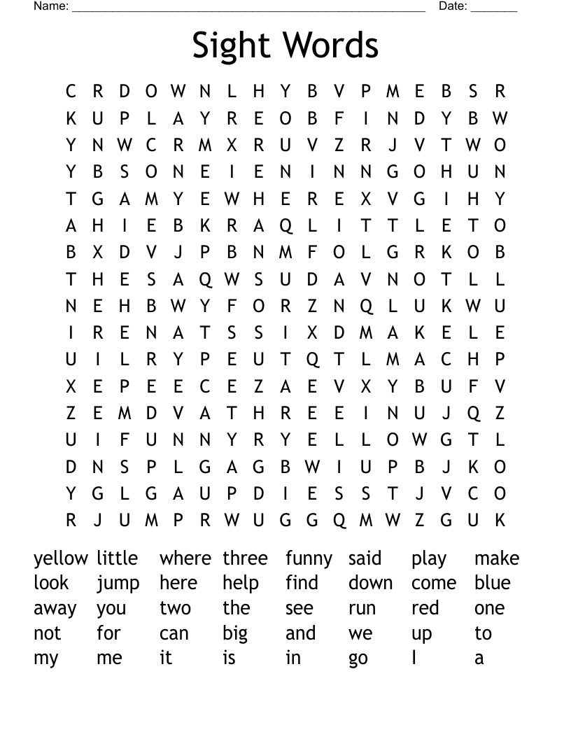 Sight Words Word Search