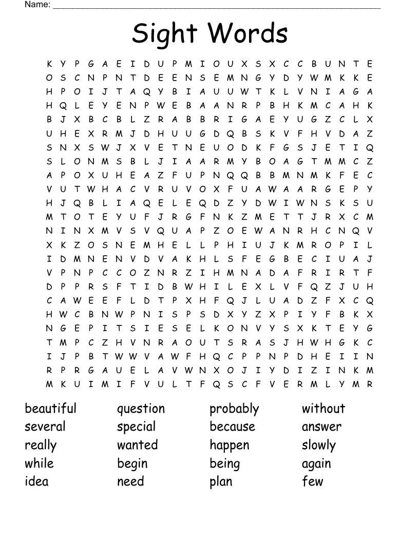 Sight Words Word Search