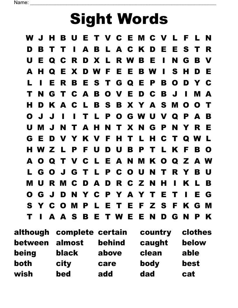 Sight Words Word Search
