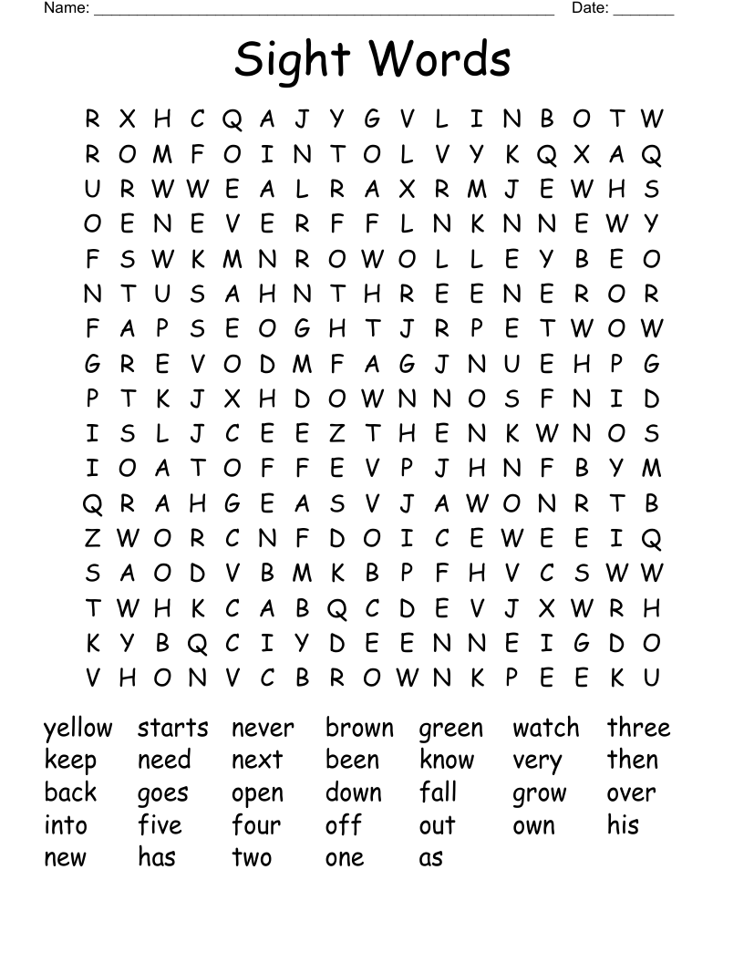 Sight Words Word Search