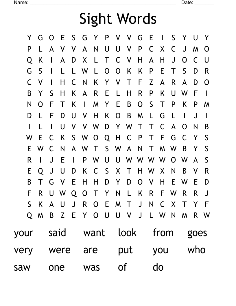 Sight Words Word Search
