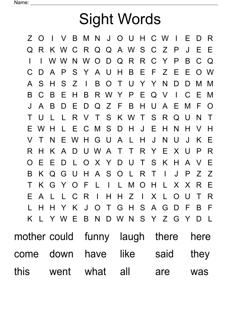Sight Words Word Search