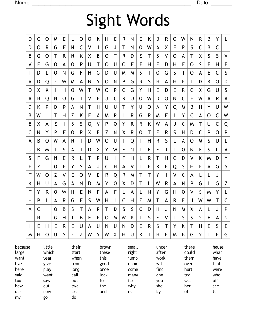 Sight Words Word Search