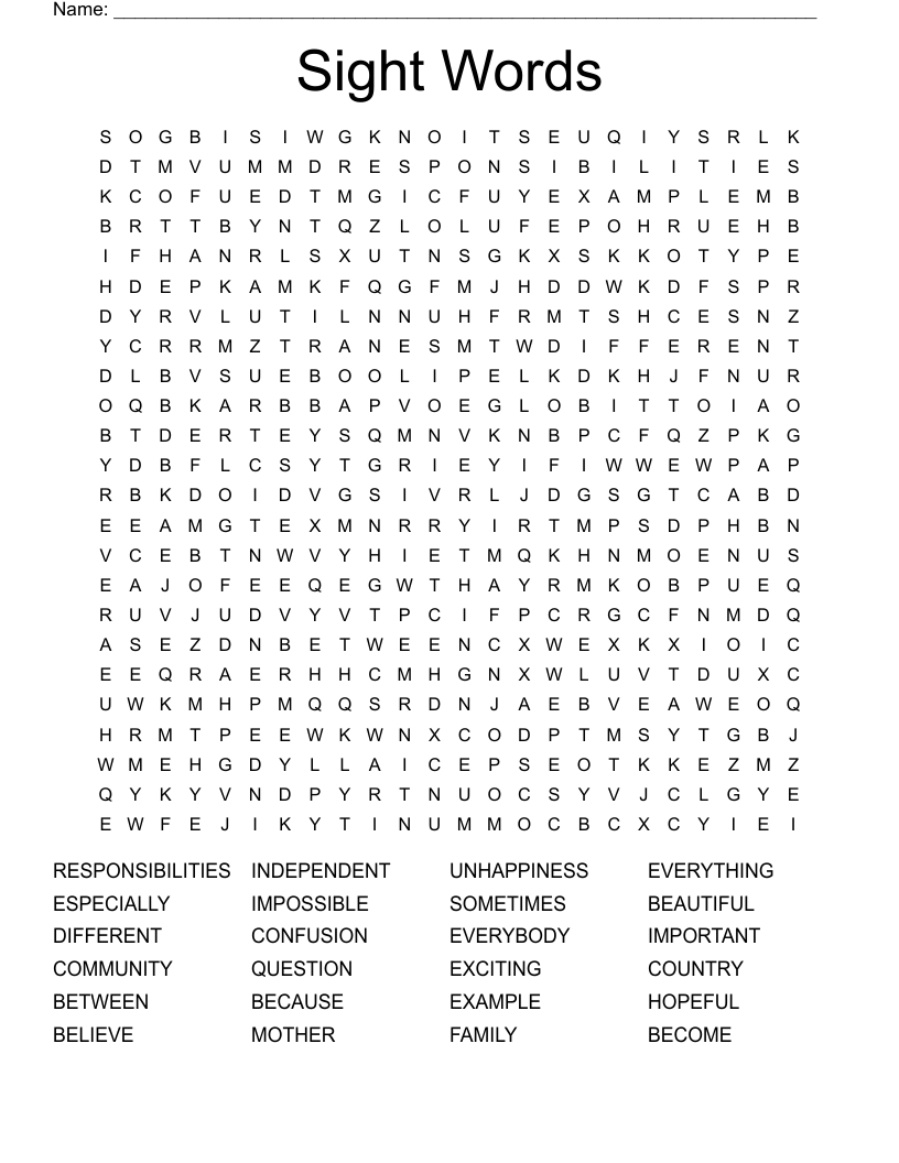 Sight Words Word Search