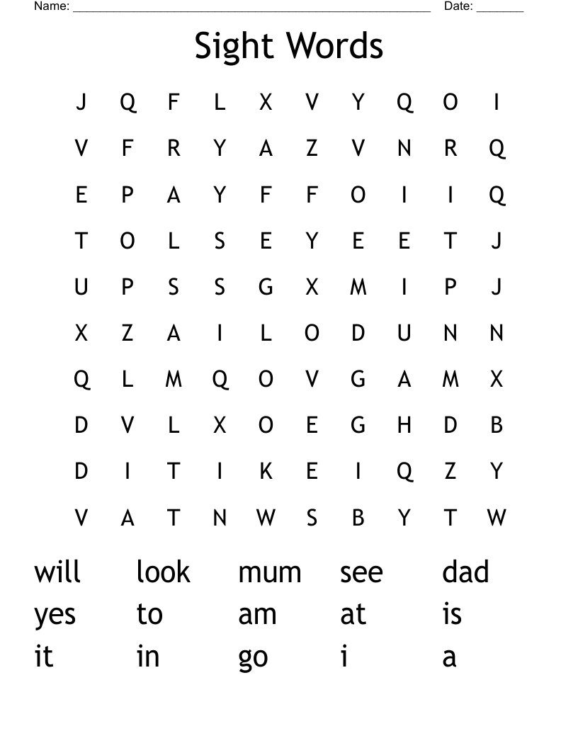 Sight Words Word Search