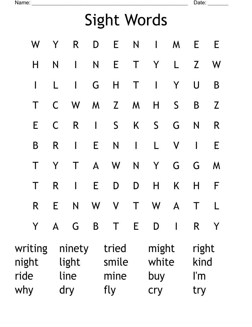 Sight Words Word Search