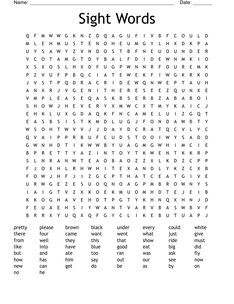 Sight Words Word Search