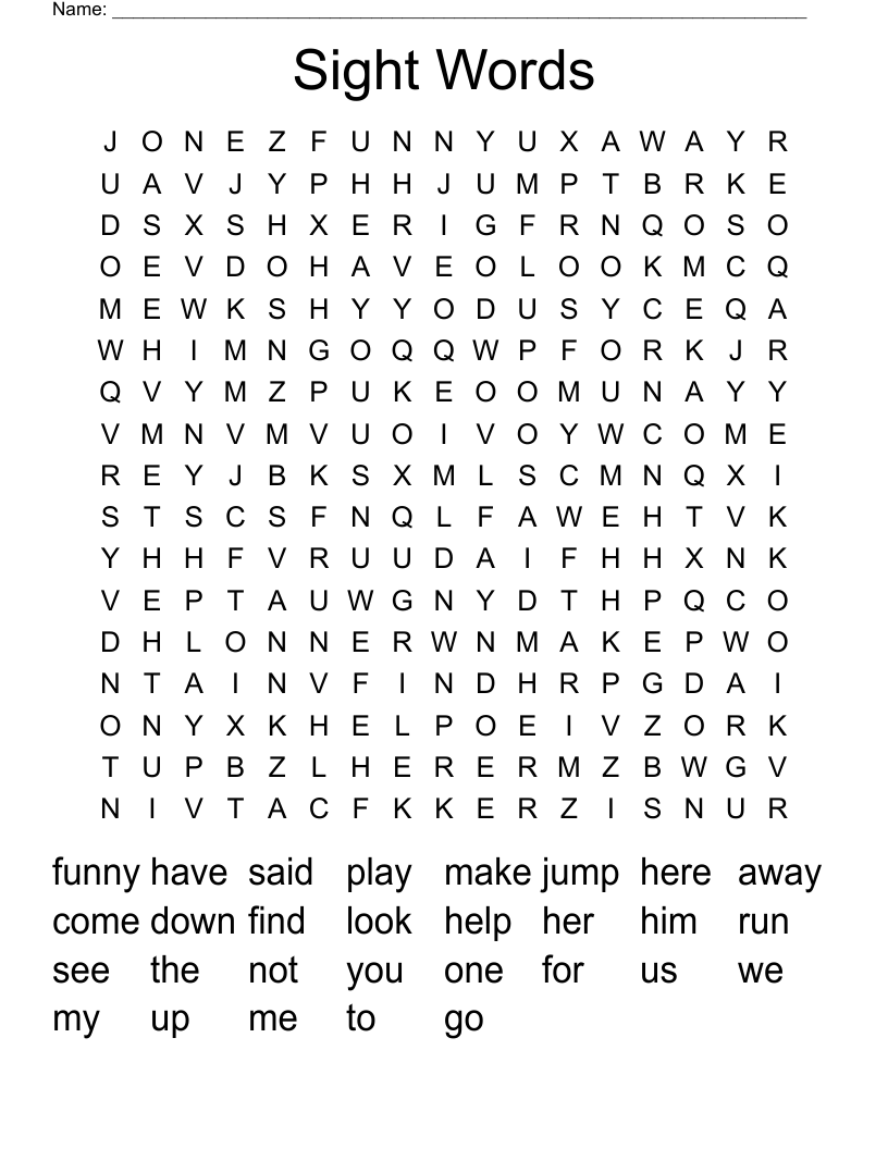 Sight Words Word Search