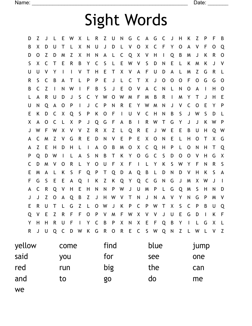 Sight Words Word Search