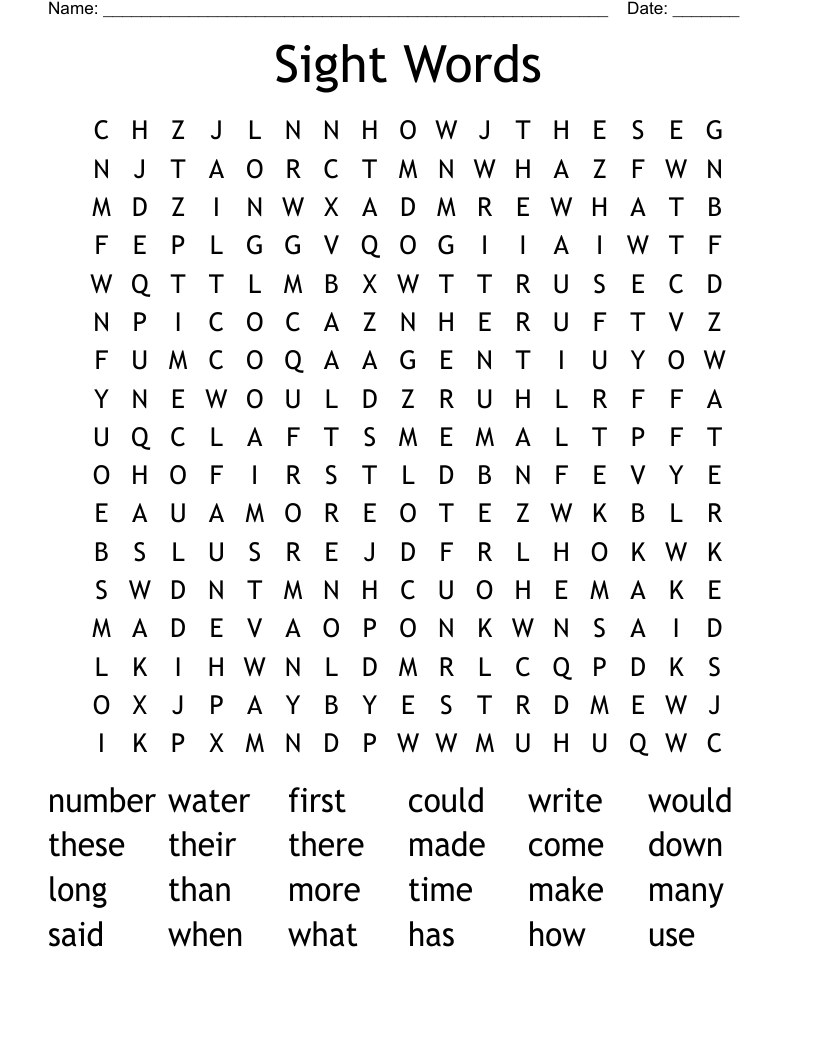 Sight Words Word Search