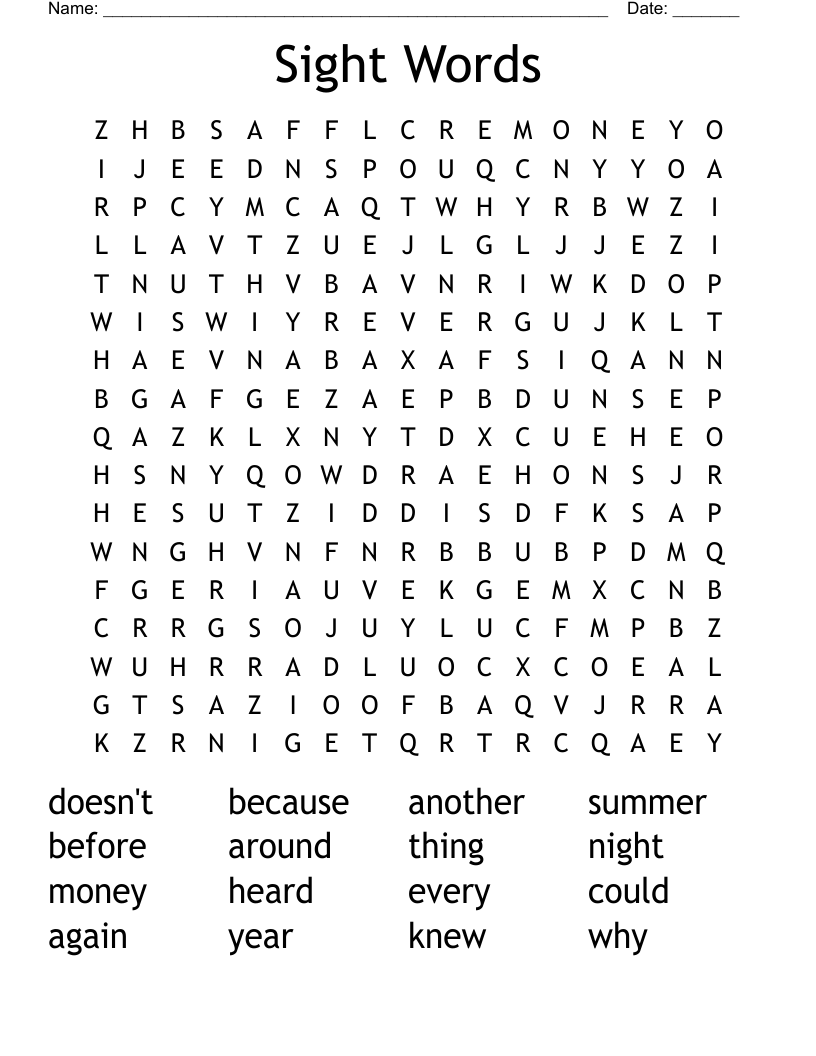 Sight Words Word Search