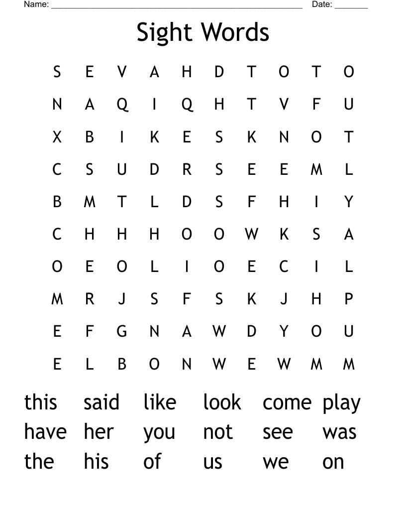 Sight Words Word Search