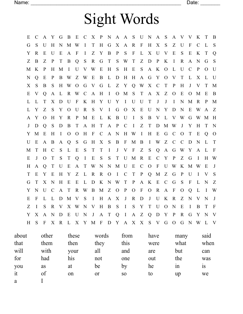 Sight Words Word Search