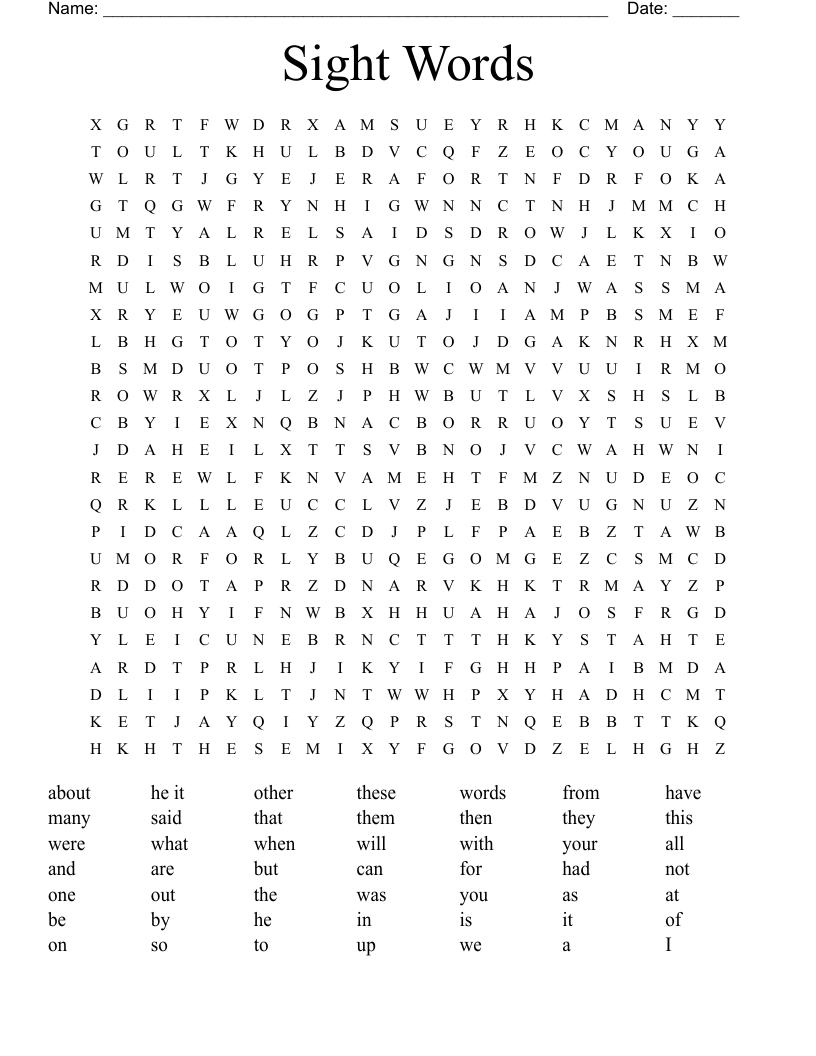 Sight Words Word Search