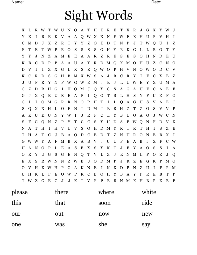 Sight Words Word Search