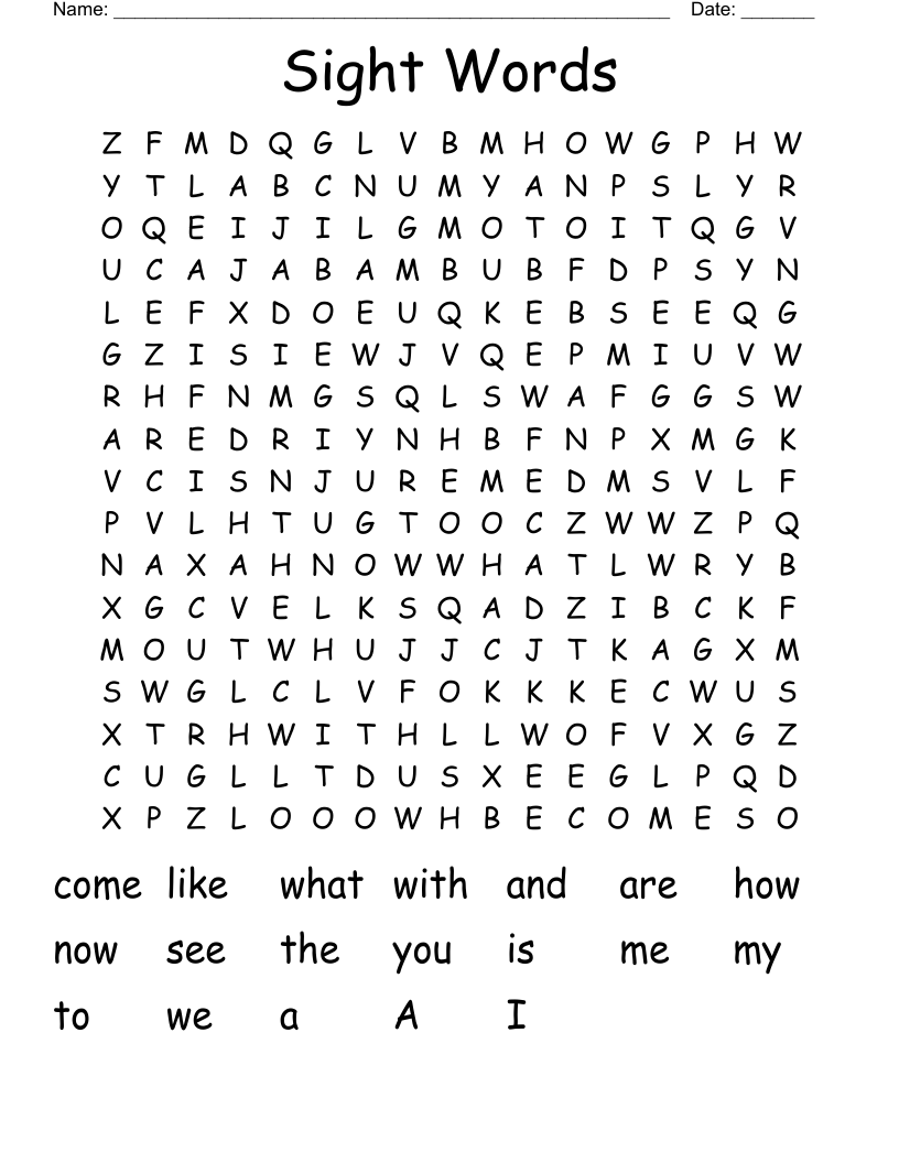 Sight Words Word Search