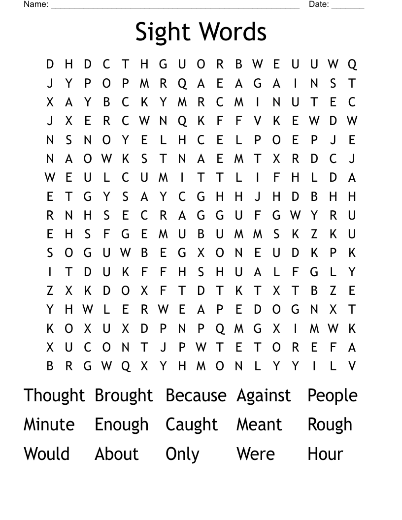 Sight Words Word Search