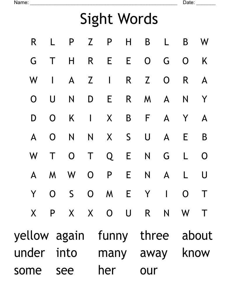 Sight Words Word Search