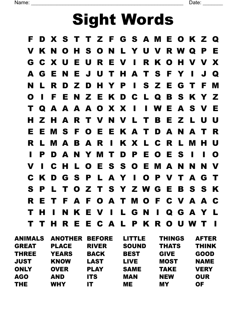 Sight Words Word Search