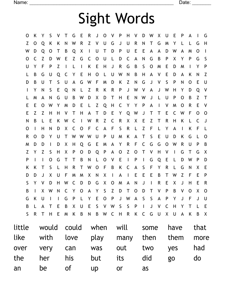 Sight Words Word Search