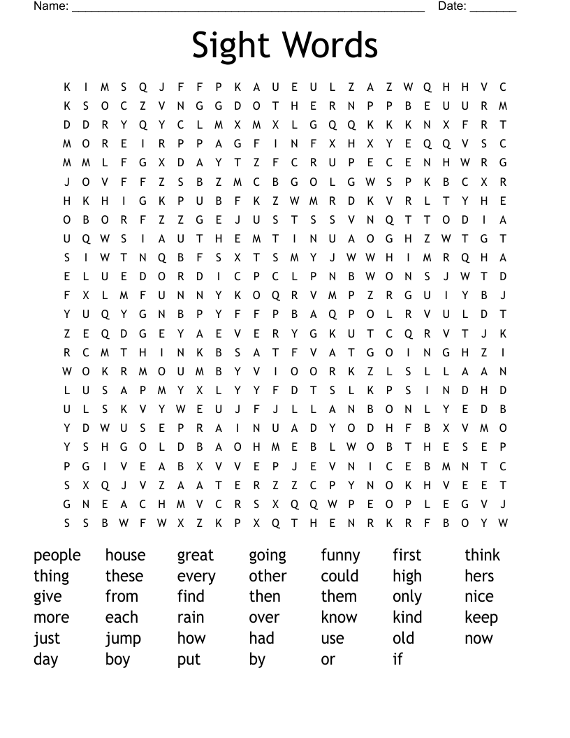 Sight Words Word Search