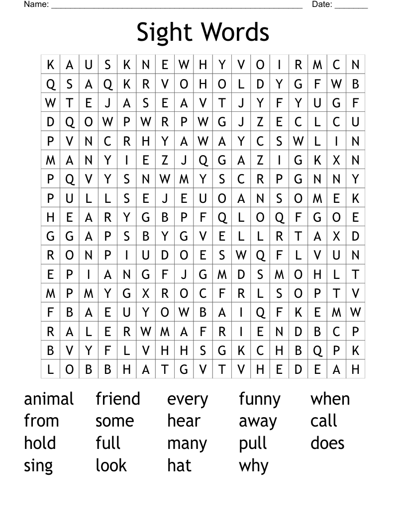 Sight Words Word Search