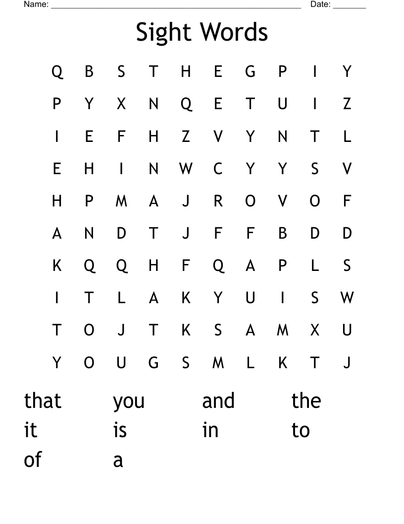 Sight Words Word Search